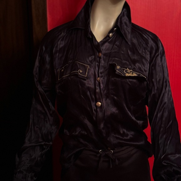 Laurel black embroidered silk button down blouse IT40 - Picture 3 of 16